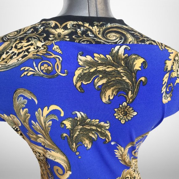 Stunning Just Cavalli Blue Baroque Print  Stretch Mini Dress - Size Small - Picture 14 of 16